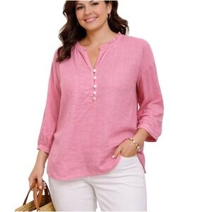 J. JILL Size XS Petite Love Linen Rose Pink 100% Linen 3/4 Sleeve Popover Blouse